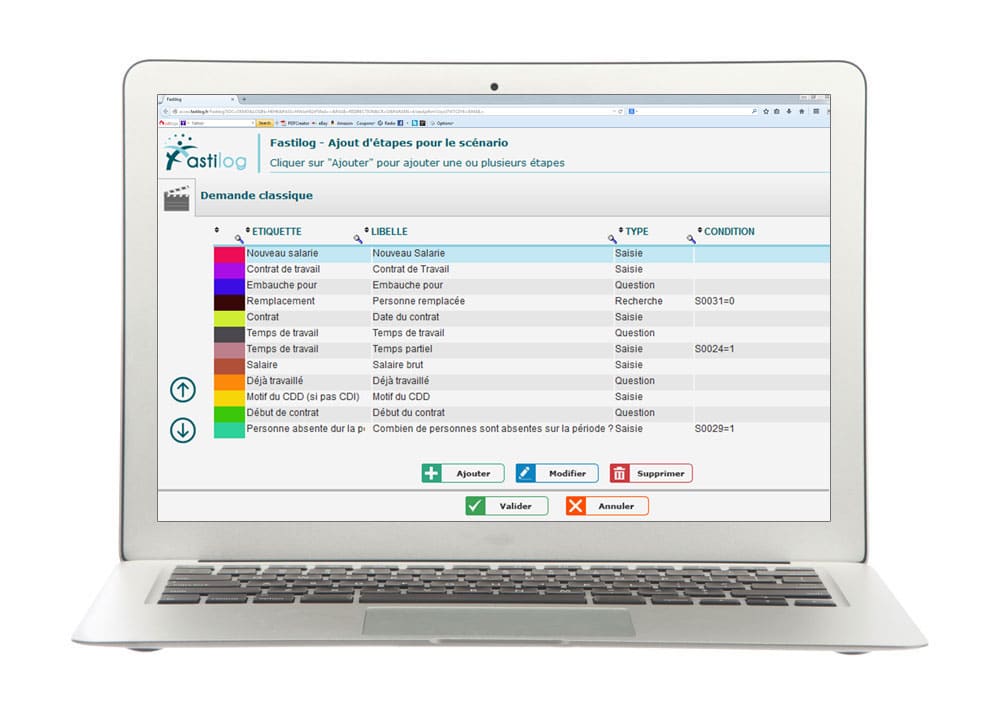 Ajout de scénarios - Module de gestion des contrats de travail de Fastilog, logiciel RH de gestion des temps et des activités