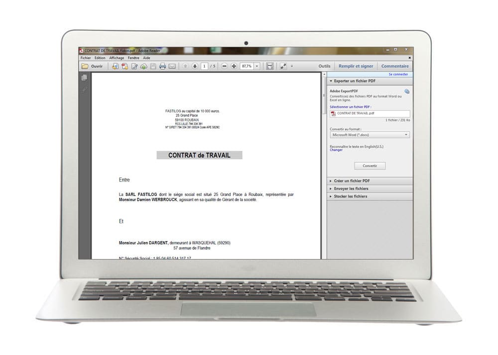 Edition du contrat de travail PDF en toute simplicité avec Fastilog, logiciel RH de gestion des temps et des activités du personnel