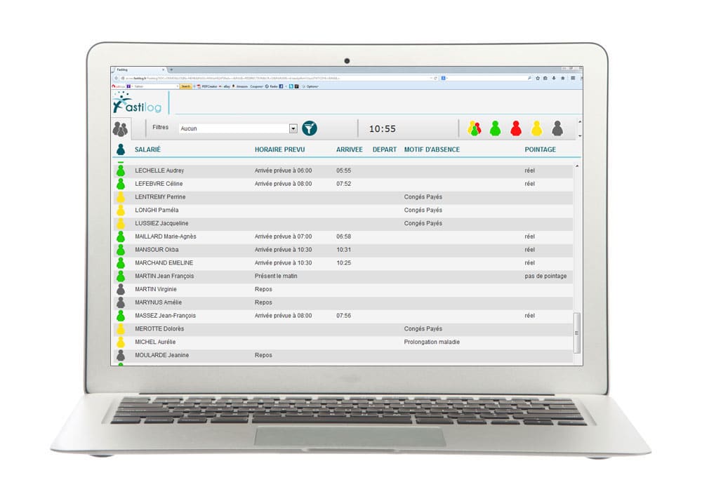 Etat de présence instantané - Module de gestion des plannings de Fastilog, logiciel RH de gestion des temps et des activités