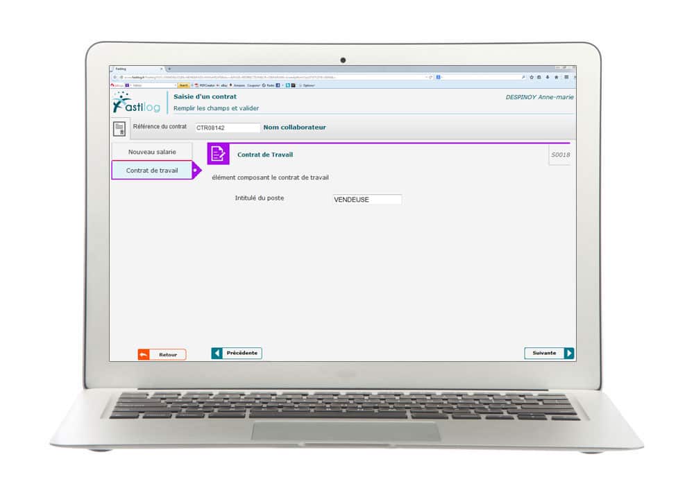 Saisie de contrat - Module de gestion des contrats de travail de Fastilog, logiciel RH de gestion des temps et des activités